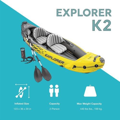 Intex 68307EP Explorer K2 Inflatable Kayak Set: Includes Deluxe 86in Kayak Paddl - Picture 8 of 9
