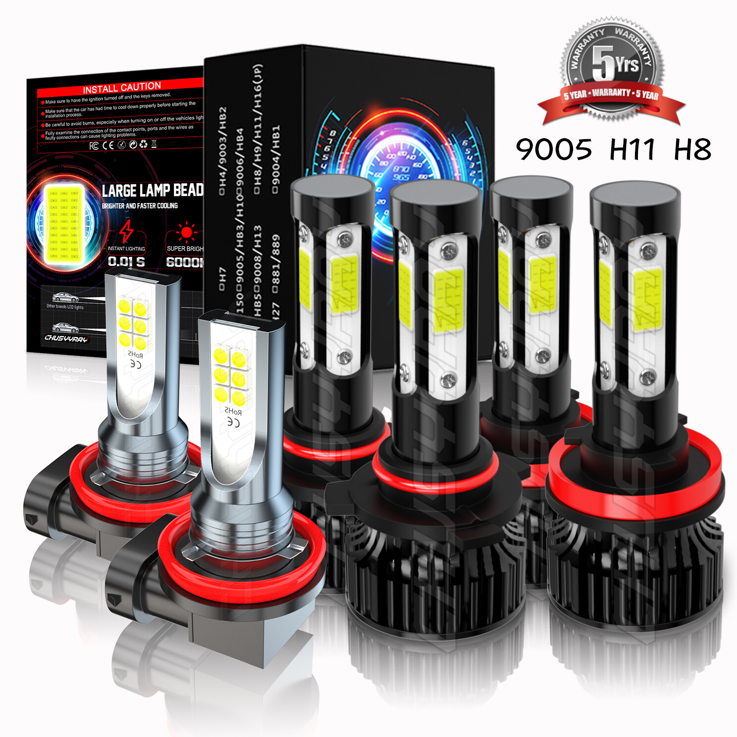 For Lincoln MKX 2007-2010 Front LED Headlight High Low Fog Lights Bulbs Combo