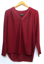 Liz Claiborne Career Blouse Shirt Top Womens Medium Relaxed Long Sleeve Red
