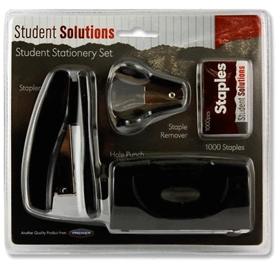 Office Stationery Set Stapler Hole Punch 1000 Staples Staple Remover Black Pink