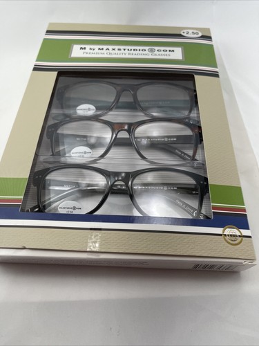 NIB +2.50 Box Set 3 Pairs M By Max Studio Reading Glasses Readers - Picture 7 of 8