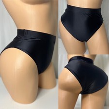 XL 8 Vtg Slippery Second Skin Satin Panty Hi Cut Leg Hi Waist Briefs BLACK