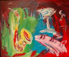 Saxo Jazz Piano  LANDSCAPE   Oil Painting   abstract SIGNED  Original on canvas