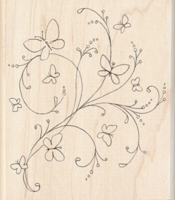 Inkadinkado Butterfly Flourish Red Rubber Wood Stamp 3'' x 4''