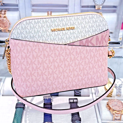 Michael Kors Jet Set Travel MD Dome Crossbody Bag Signature Powder