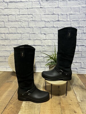 Crocs 12437 Equestrian Suede Tall Black Boots Rubber Soles Women's Size 6
