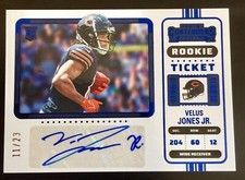 2022 Contenders Velus Jones Autograph Rookie Ticket Blue Var. RC 11/23 Bears