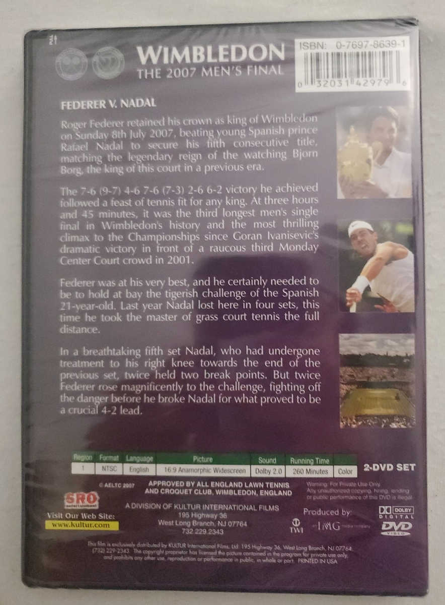 Wimbledon 2007 Final: Federer Vs. Nadal (DVD, 2007) for sale