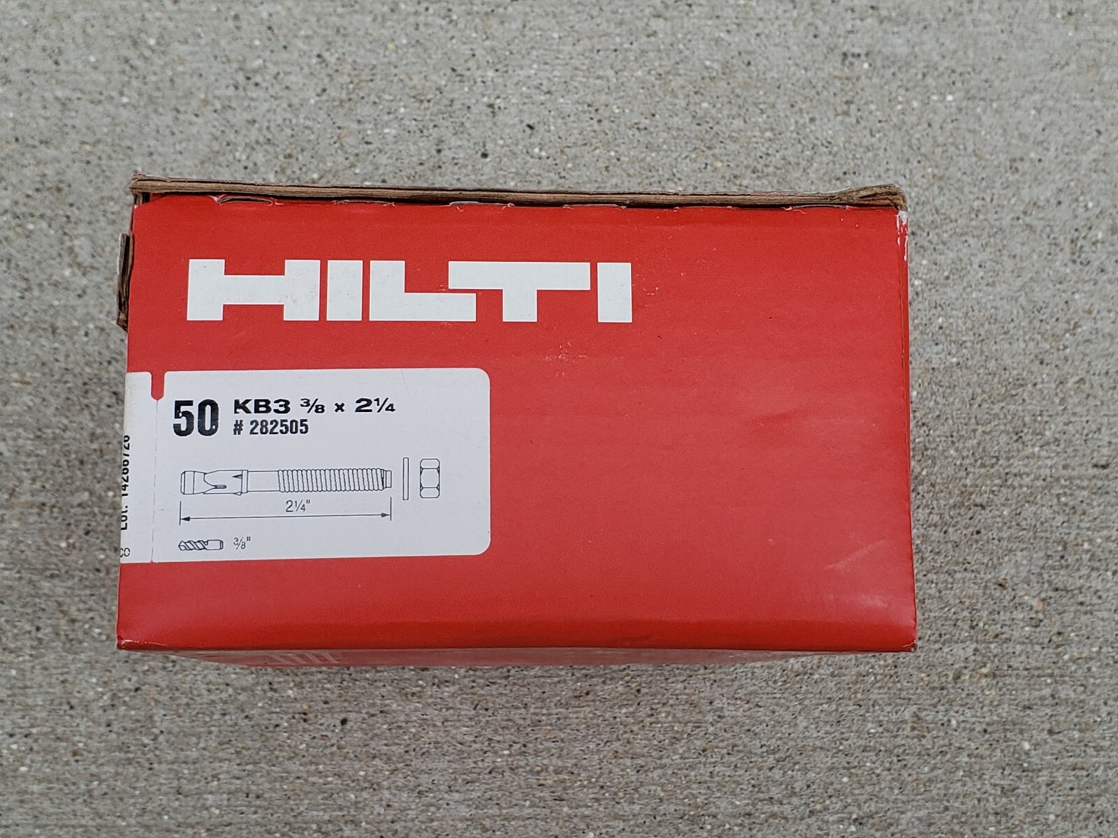 NEW HILTI 282505 KB3 3/8" X 21/4" CONCRETE ANCHOR BOLTS (LOT OF 50