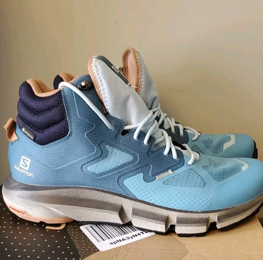 SALOMON Predict Hike Mid GTX donna 10 scarponi scarpe da trekking blu Mallard NUOVI