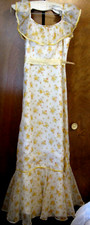 Vintage Womens Prairie Bridesmaid Sheath Dress White/Yellow Union Sz 9 1970s USA