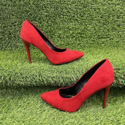 NEW LOOK ROTE WILDLEDER HIGH HEELS STILETTOS SPITZ ZULAUFEND GEPARD LEOPARD Gr UK 3