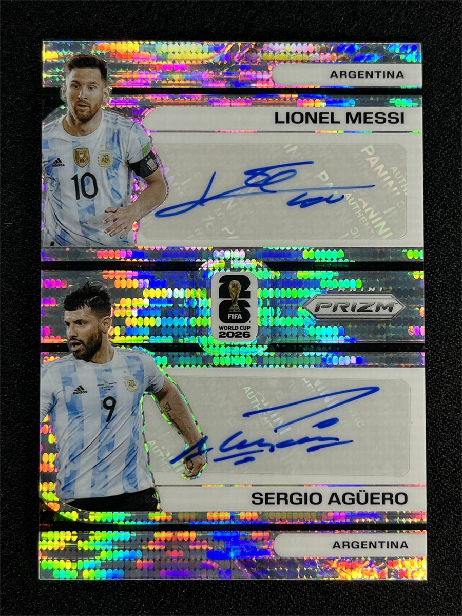 2026 Panini Prizm FIFA World Cup Lionel Messi/Sergio Aguero Pulsar Dual Auto view 1