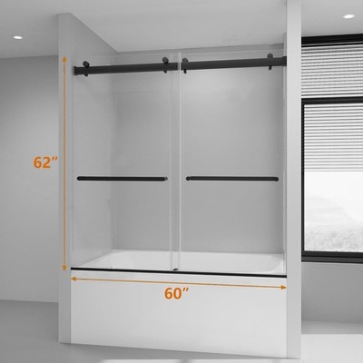 Black 4''Adjustable Shower Door For Bathtub 60''W x 62''H Bathroom Shower Doors