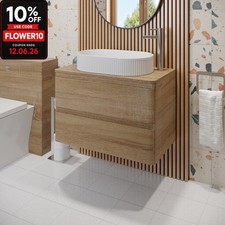 800mm Bathroom Countertop Vanity Unit Oval Fluted Basin Soft Close Wall Hung Oak