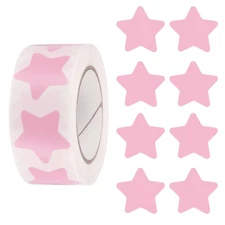 Star Stickers Roll 1 Inch, 500pcs Adhesive Star Labels for DIY Crafts Pink