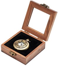 Walnut Wood Portable Single Pocket Watch Box with Clear Acrylic Lid Vintage P...