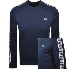 Image of LACOSTE TAPE CREW NECK JACQUARD INTERLOCK SWEATSHIRT NAVY BLUE M RRP £125 BNWT