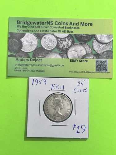 1959 Canadian Silver Quarter  Queen Elizabeth II AG    STARTING BELOW MELT