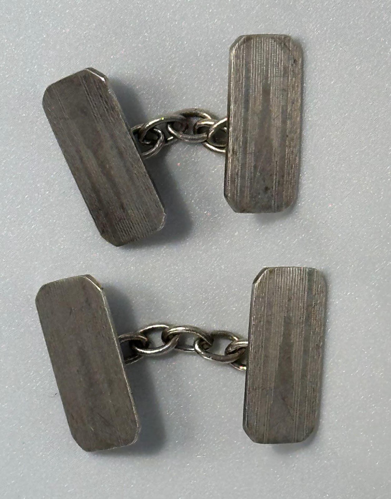 Vintage Solid Silver Chain-Link Cufflinks, Engine… - image 1