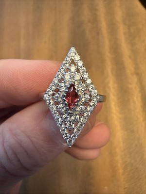1 kt Rubin & weißer Topas 925 massiv Sterlingsilber Ring Schmuck Größe 8