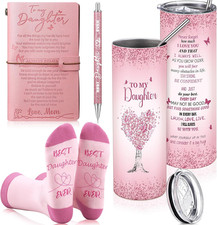 4 Pcs to My Daughter Xmas Gifts Set Leather Journal Stainless Steel Tumbler Pen