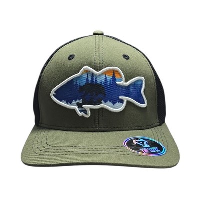 Fish Bear Forest Patch Trucker Hat Snapback Cap Outdoor Mesh Back Hiking Camp
