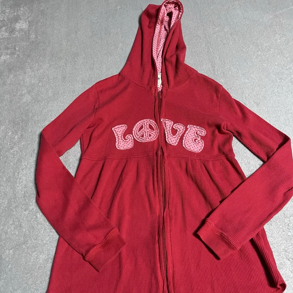 Chaqueta De Colección Y2K Desteñida Gloria Niñas XL Roja Rosa Tejido Waffle Paz Groovy Foto 2 de 4