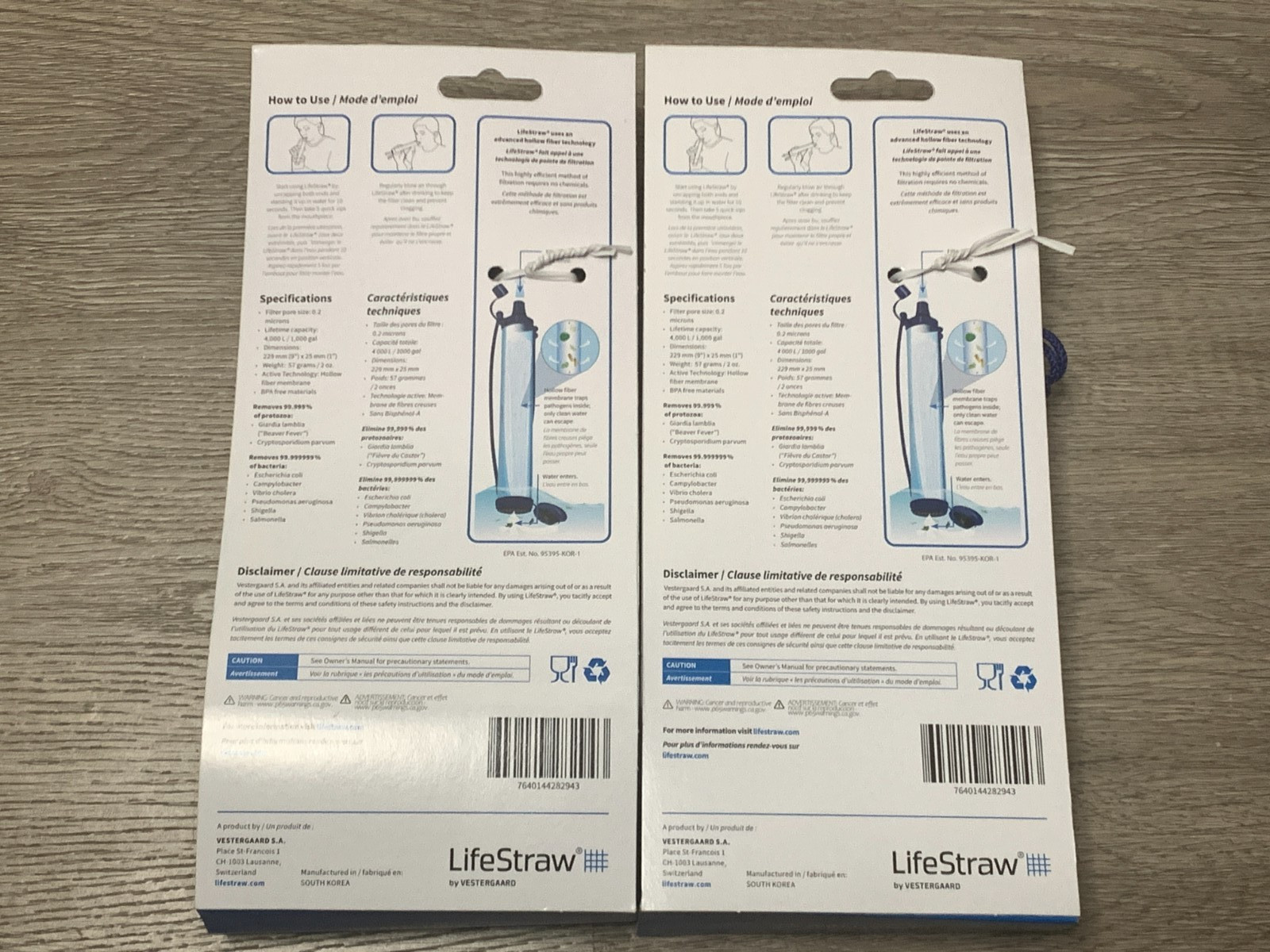 LifeStraw LPSFP2PBLU41 Personal Water Filter for Hiking, Set of 2. New