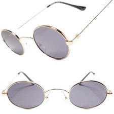 Small Oval Retro Classic Steampunk Fashion Mens Women Sunglasses Gold Frame