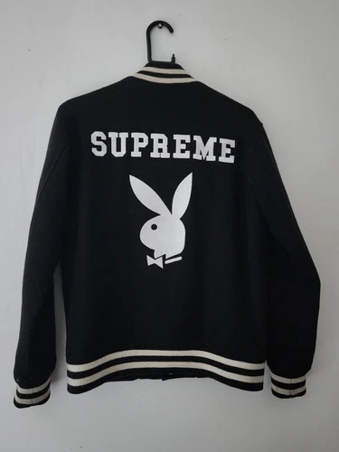 Veste Varsity Supreme X Playboy En Laine Taille S Petite Satin Noir Vintage 2011