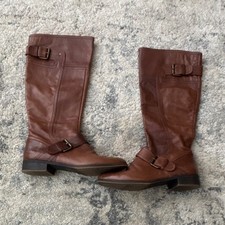 Nine West Vintage America Brown Leather Knee High Riding Boots Buckle Zip Women