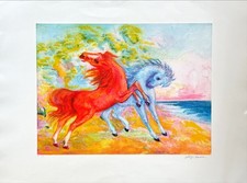 Litografia originale ALIGI SASSU - Cavalli (Prova d'Artista)