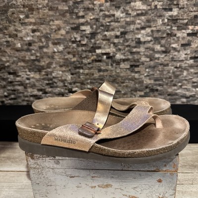Mephisto Helen Mix Bronze Thong Leather Cork Sandals Size 40 | eBay