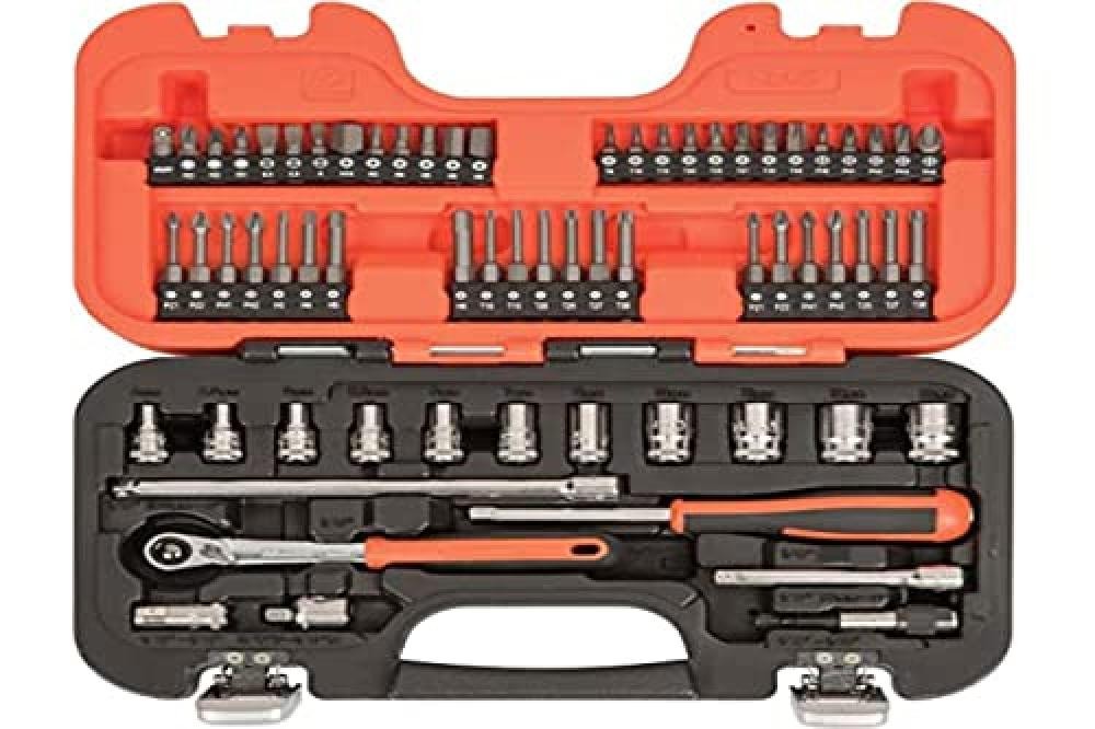 (TG. One size) BAHCO Set di bussole a cricchetto sottile da 1/4", arancione - NU