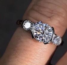 2.20CTW White Round Cut Simulated Diamond Three Stone Wedding Ring In 925 Silver