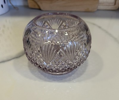 Rose Bowl Light Pink Glass Small Round Vase Fan& Diamond Pattern Vintage Classic
