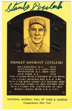 012, Original Autograph PSA/DNA of Stan Coveleski - 1 on a HOF Plaque Postcard