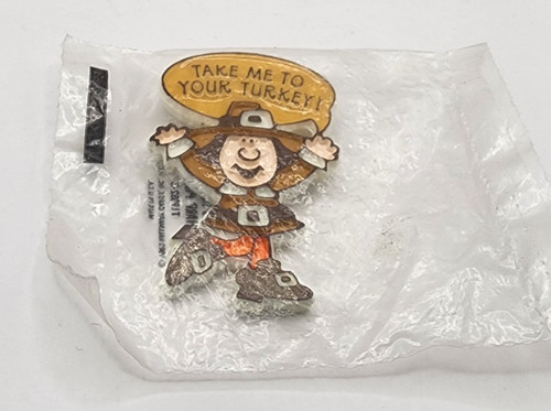 Vintage 1982 HALLMARK Lapel Pin Brooch THANKSGIVING Pilgrim Turkey NIP / SEALED