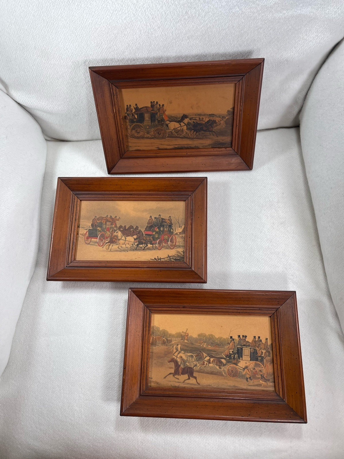 Set 3 MCM Stagecoach Scenes Lithographs W/ Wooden Frames