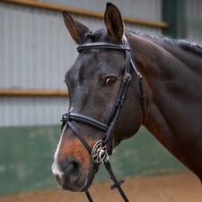 Whitaker Eastwood Raised Leather Flash Bridle + 9 Loop Rubber Reins Black/Havana