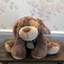 Harrods Plush Dog With Green Collar Soft Toy  Brown With Eye Patch