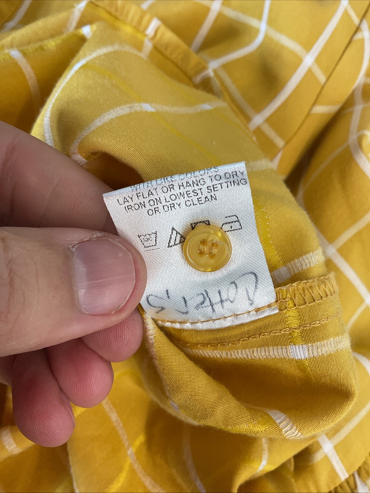 The Shirt Rochelle Behrens Mustard Plaid Button Down size SM Balloon Sleeve