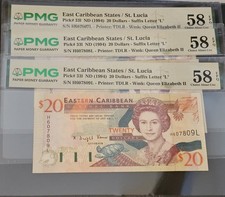 (1994) Eastern Caribbean States $20 - 3 Cons. Notes P33l St Lucia -PMG 58EPQ