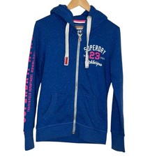 Superdry Track Field Zip Hoodie Blue Japanese Graphic Logo Size Medium
