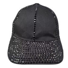 Black Rhinestone Studded Baseball Cap Adjustable OS Hat Embellished Bling Gem