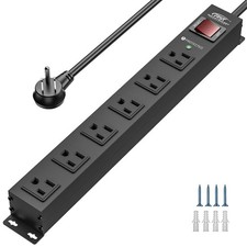 6 Outlet Heavy Duty Metal Power Strip with Switch 15A/1875W, 6FT Cord