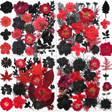 141PCS Black Red Dried Pressed Flowers for Resin - Real Nature Flowers Butter...