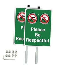 Large Please Be Respectful Sign No Green - 2 Pack - No Dog Pooping or Peeing