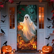 Halloween Door Cover 79x35" Cute Ghost Pumpkin Lantern Front Door Banner Decor